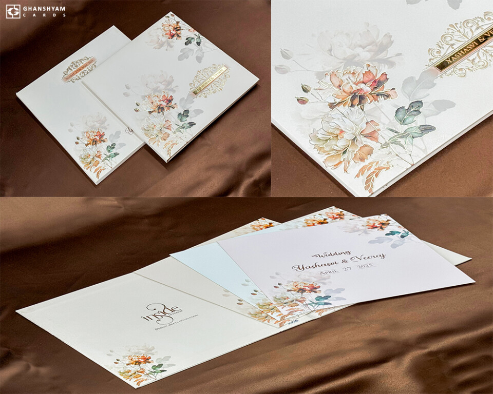 Floral Theme Padded Wedding Card PR 2336