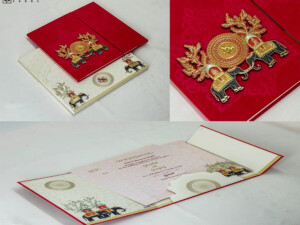 Centre Opening Red Velvet Wedding Card PR 2389