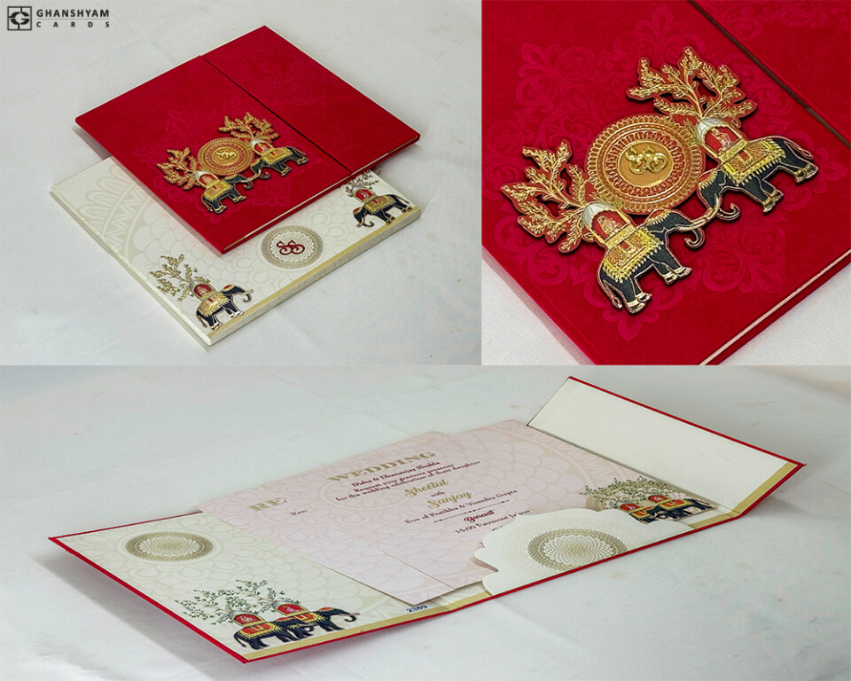 Centre Opening Red Velvet Wedding Card PR 2389