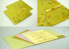 Olive Green Metallic Paper Floral Designer Wedding Card PR 241