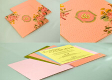 Peach Metallic Paper Floral Designer Wedding Card PR 242