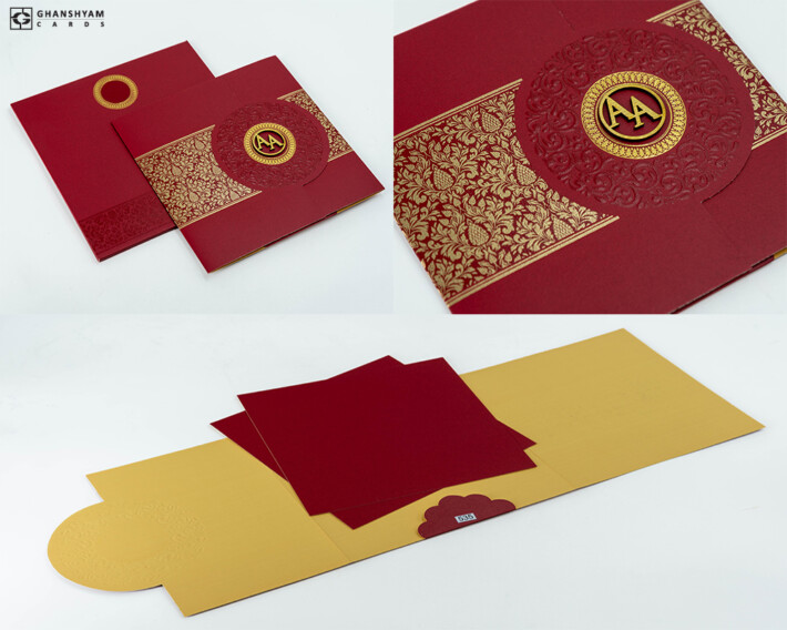 Maroon Red Budget Economical Wedding Card PR 535