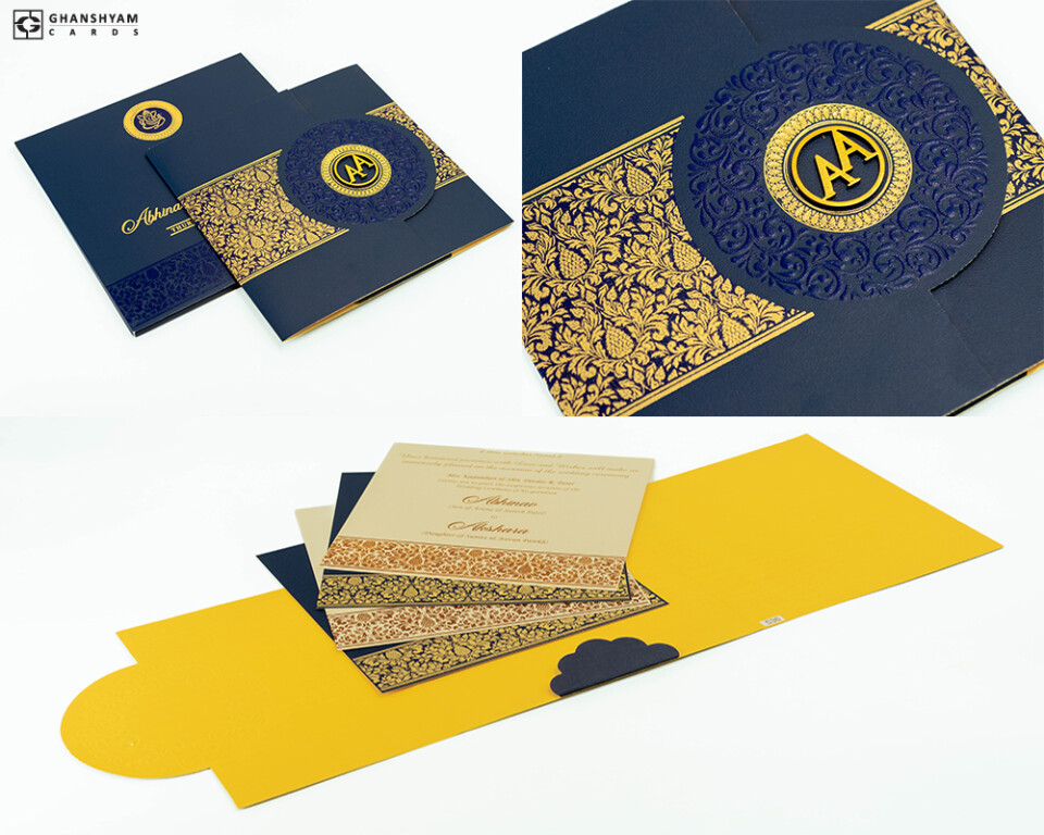 Dark Blue Budget Economical Wedding Card PR 535