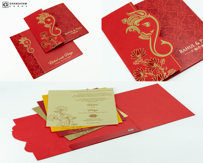 Red Hindu Budget Economical Wedding Card PR 601