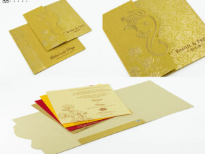 Golden Hindu Budget Economical Wedding Card PR 602