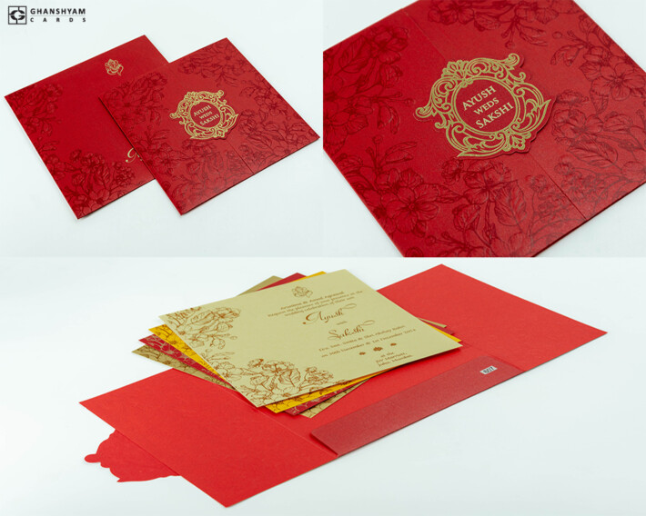Maroon Red Budget Economical Wedding Card PR 607