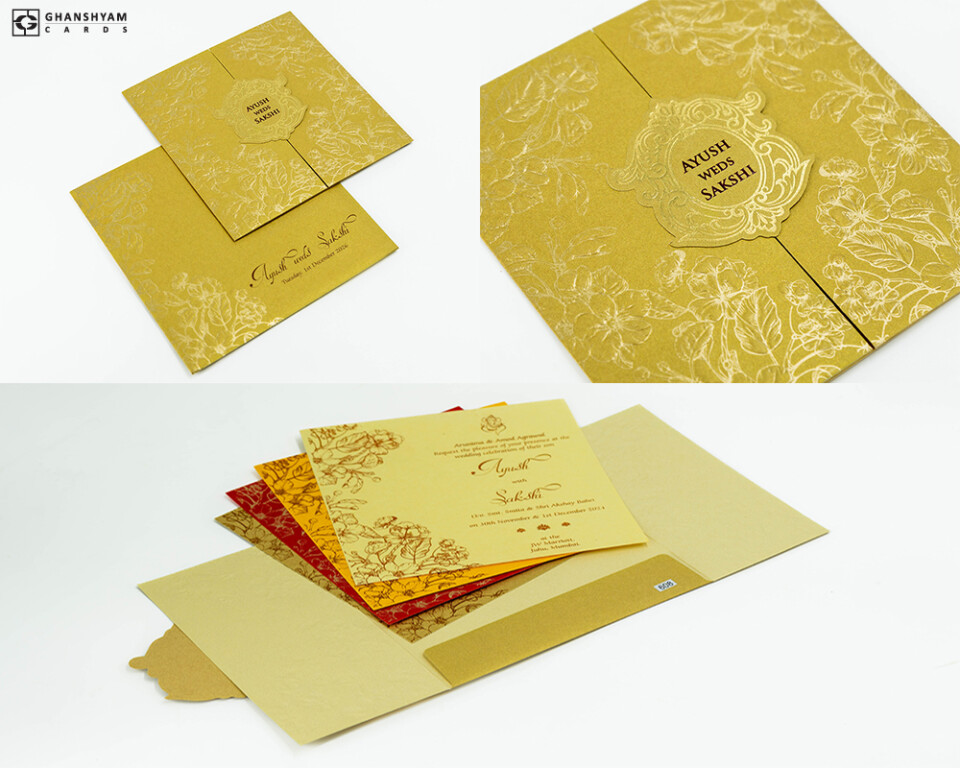 Golden Budget Economical Wedding Card PR 607
