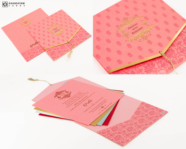 Pink Budget Economical Wedding Card PR 617