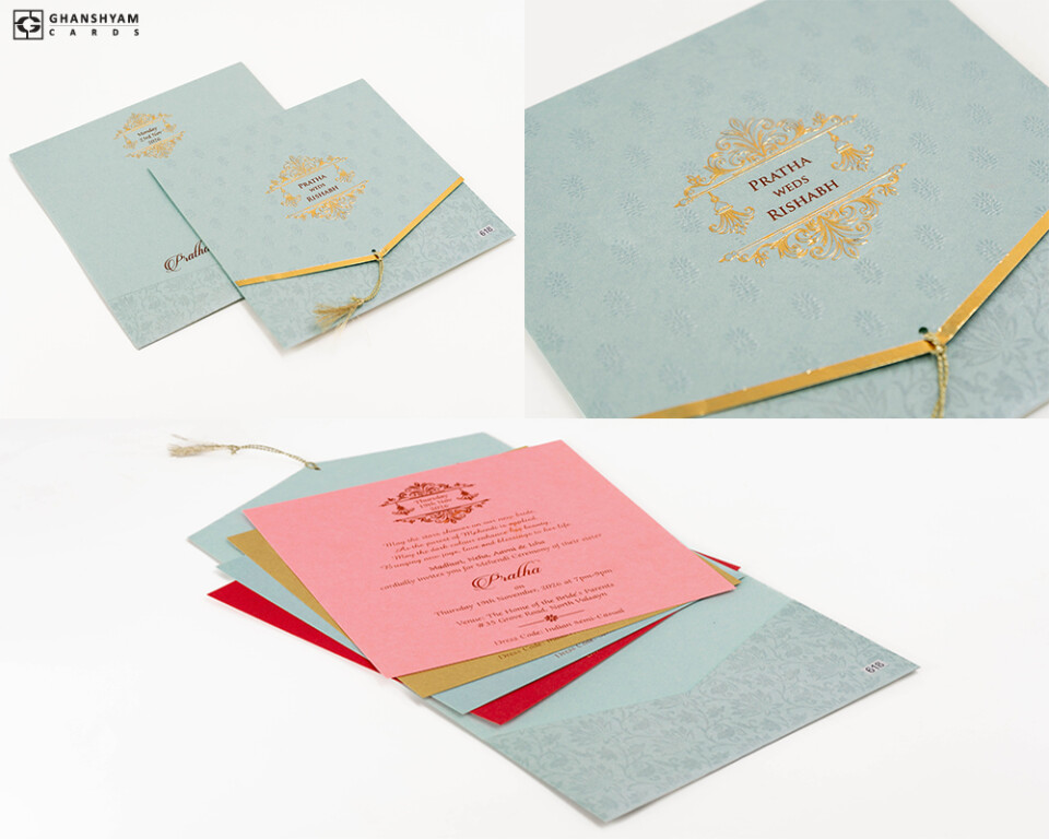 Blue Budget Economical Wedding Card PR 618