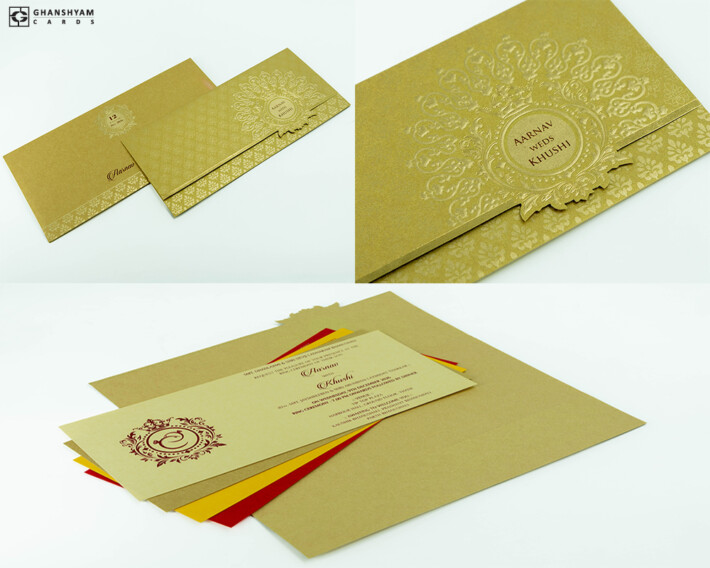 Golden Budget Economical Wedding Card PR 626