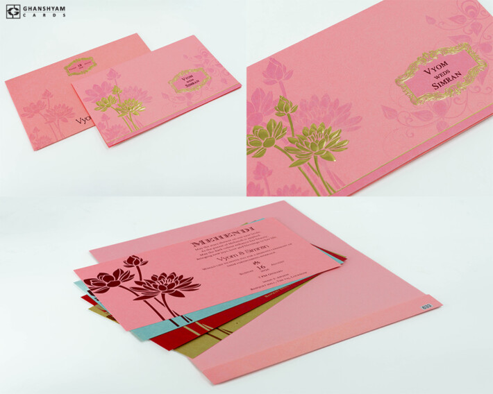Pink Floral Budget Economical Wedding Card PR 633