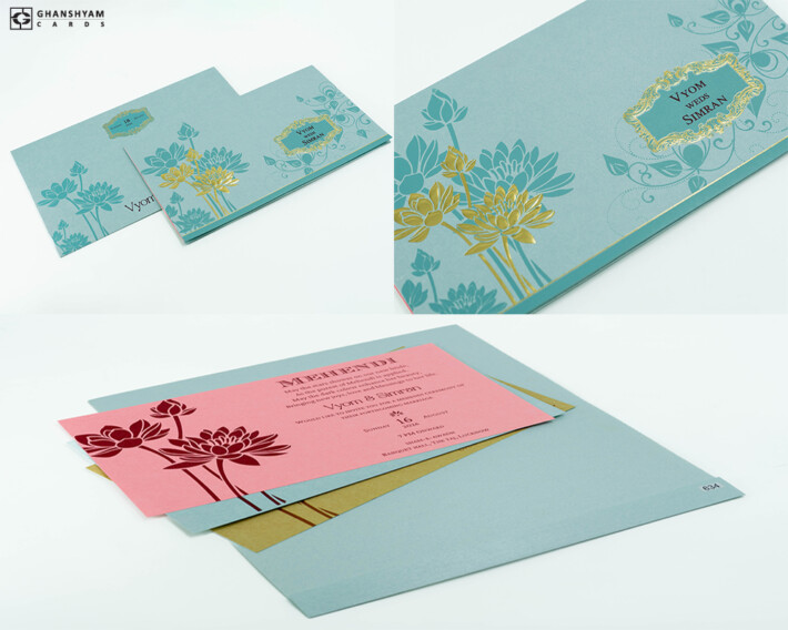 Blue Floral Budget Economical Wedding Card PR 634