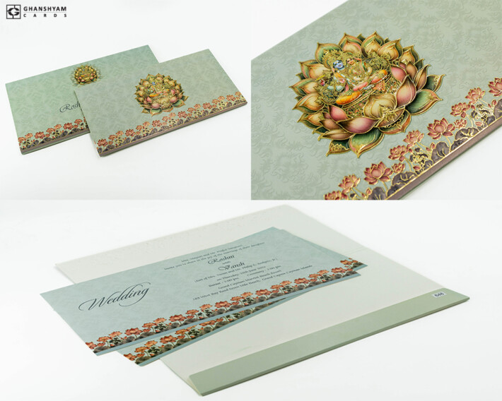 Radha Krishna & Lotus Theme Designer Wedding Card PR 648