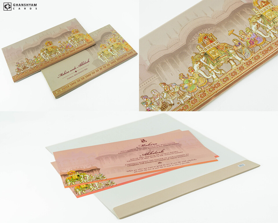 Elephant Baarat Theme Wedding Card PR 653
