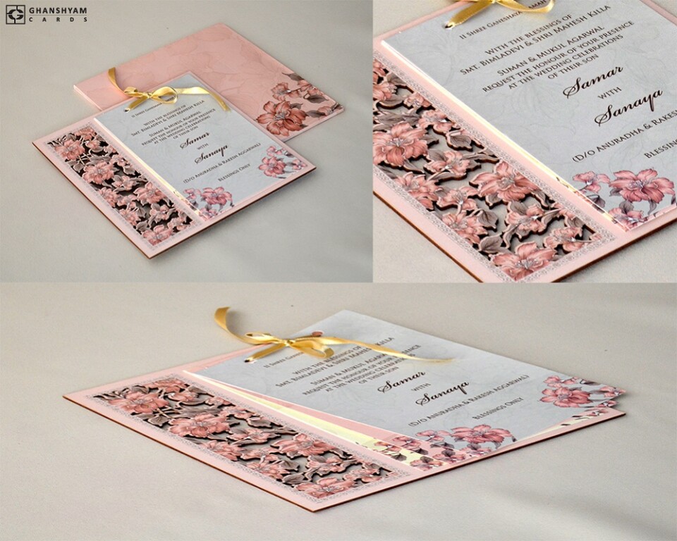 MDF Floral Theme Wedding Card PR 781
