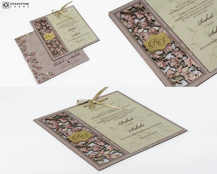 Purple Lasercut MDF Floral Wedding Invitation Design PR 793