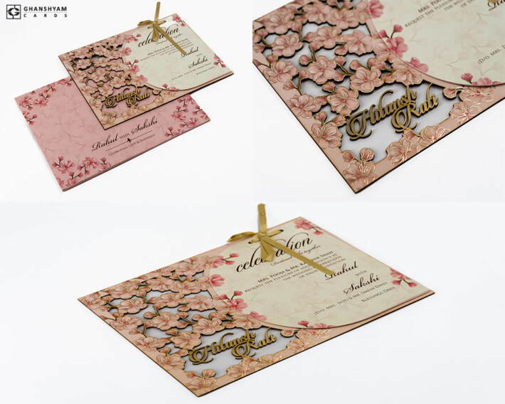 Lasercut MDF Floral Wedding Invitation Design PR 875