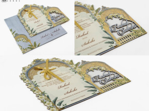 Lasercut MDF Banyan Leaf & Palace Theme Wedding Invitation Design PR 892