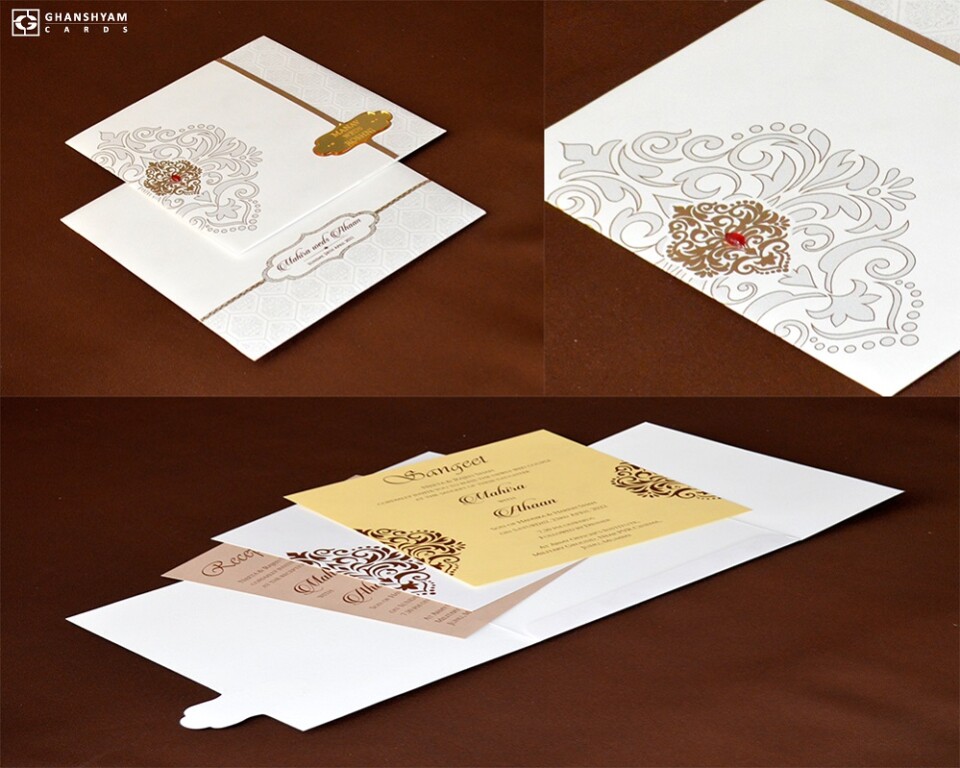 Designer Budget Wedding Card RB 1833 WHITE