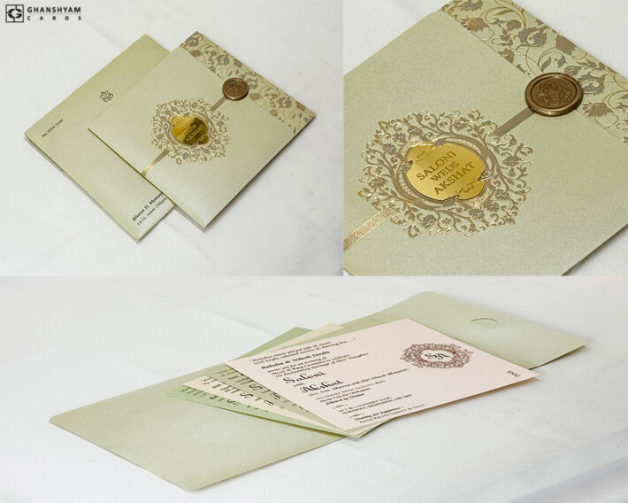 Ganesh Seal Budget Wedding Card RB 2024 Green