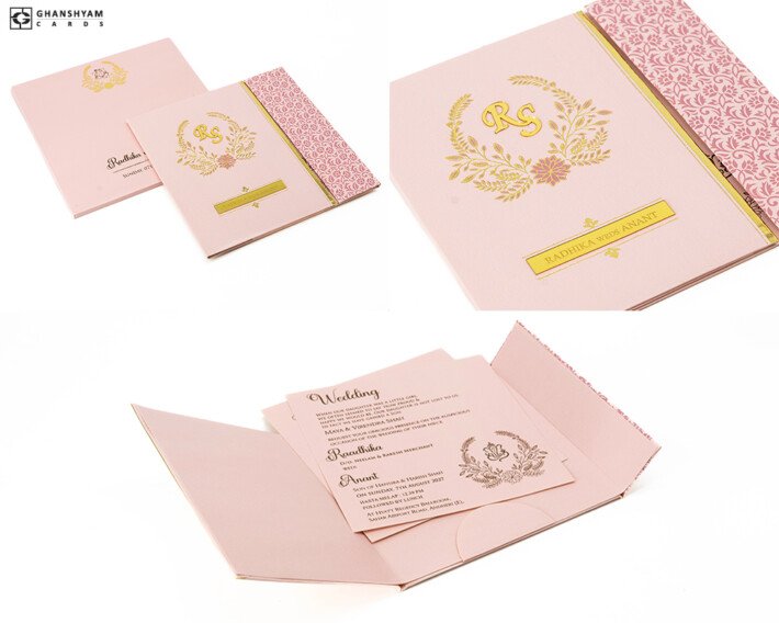 Centre Opening Door Style Wedding Card RB 2117 Pink