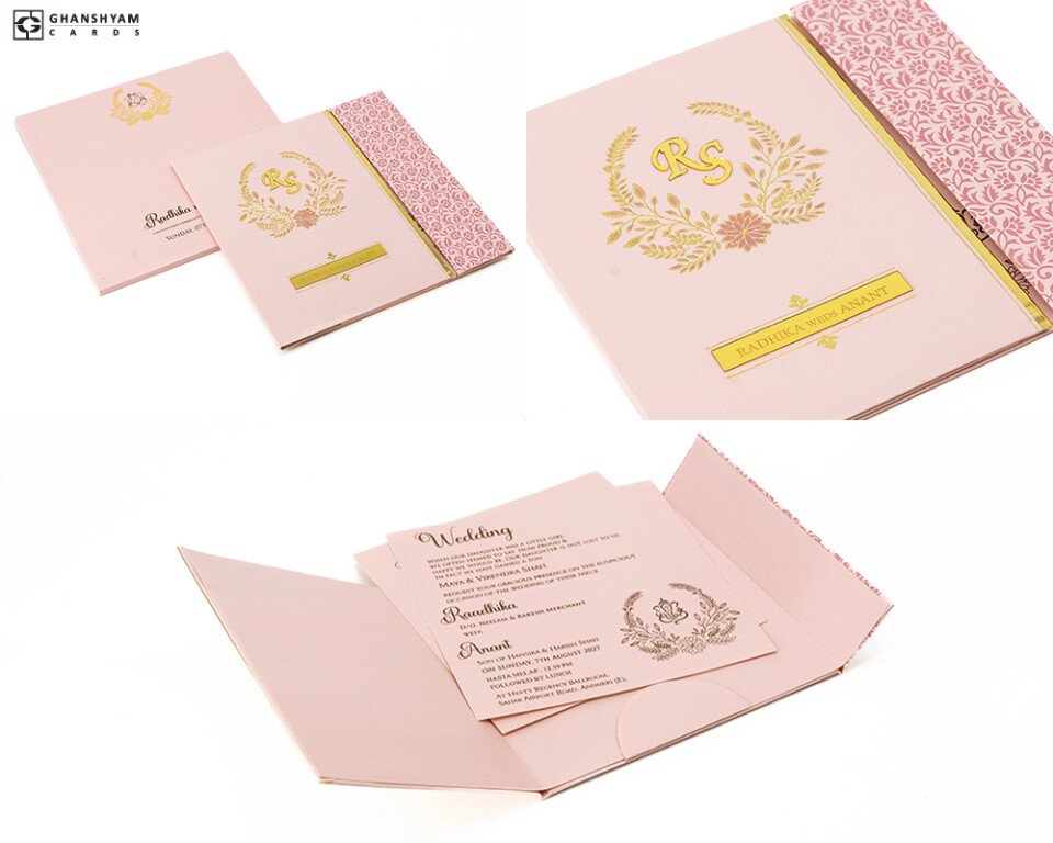Centre Opening Door Style Wedding Card RB 2117 Pink