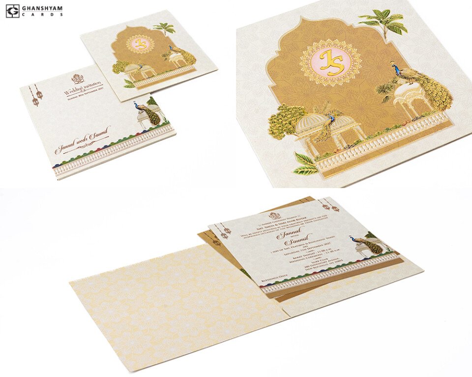 Peacock Theme Budget Wedding Card RB 2262