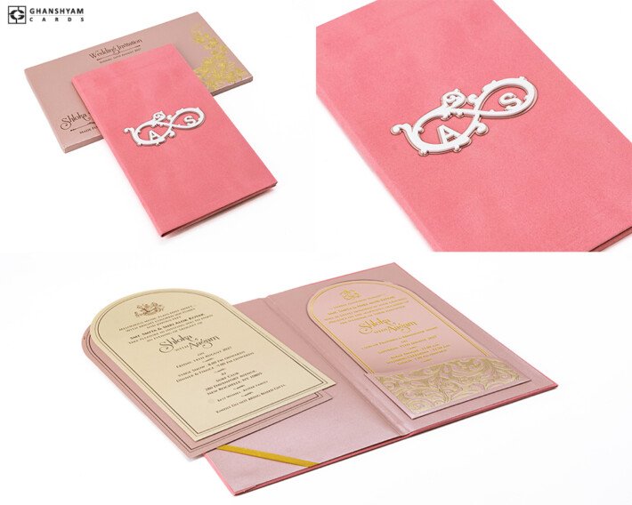 Velvet Suede Designer Wedding Card RB 2272 Pink