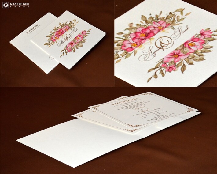 Modern Designer Floral Theme Wedding Card RN 2702