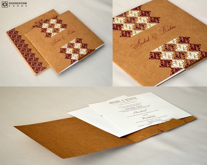 Khakhi Craft Paper Wedding Card RN 2750 MAROON