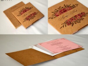 Khakhi Craft Paper Floral Theme Wedding Card RN 2758