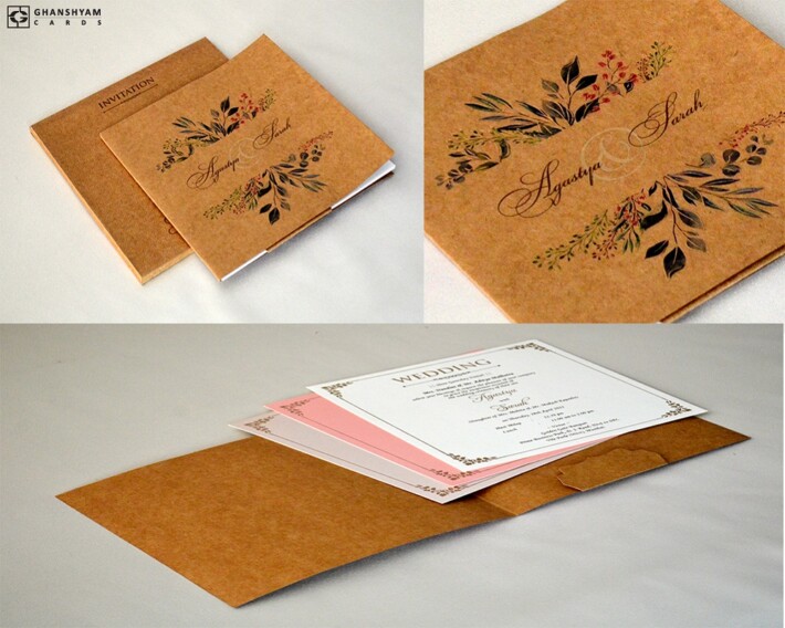 Khakhi Craft Paper Floral Theme Wedding Card RN 2759