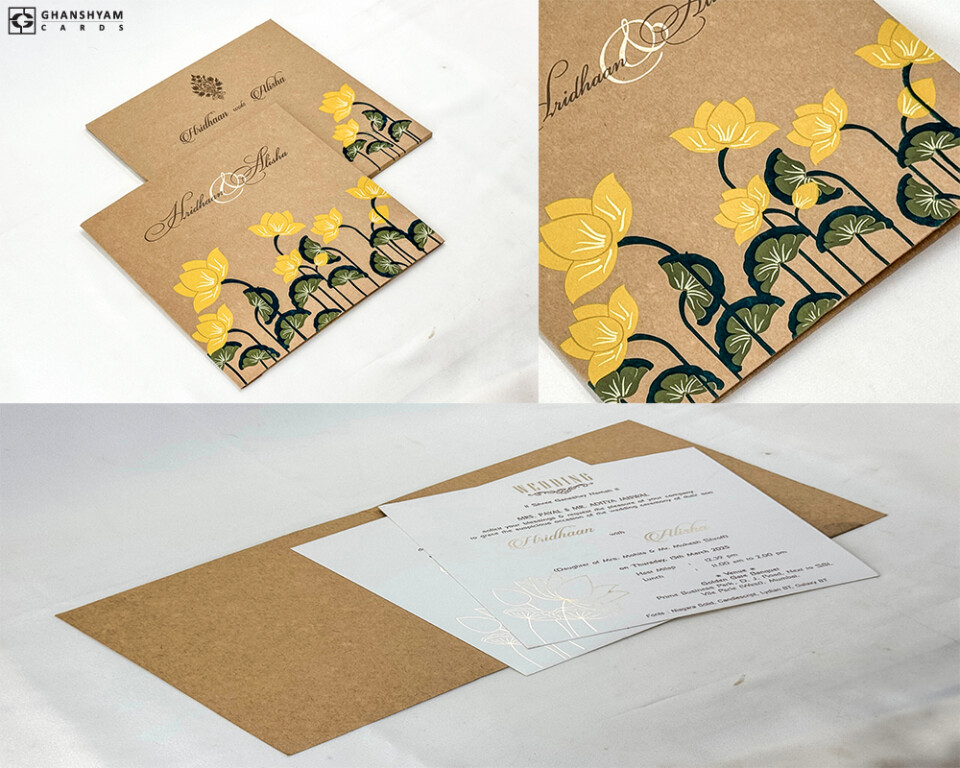 Craft Paper Vintage Lotus Theme Wedding Cards RN 2855 Haldi