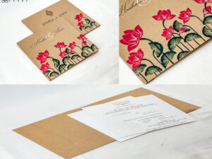 Craft Paper Vintage Lotus Theme Wedding Cards RN 2855 Red