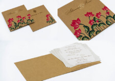 Designer Kraft Paper Lotus Pichwai Theme Wedding Card RN 2855 RED