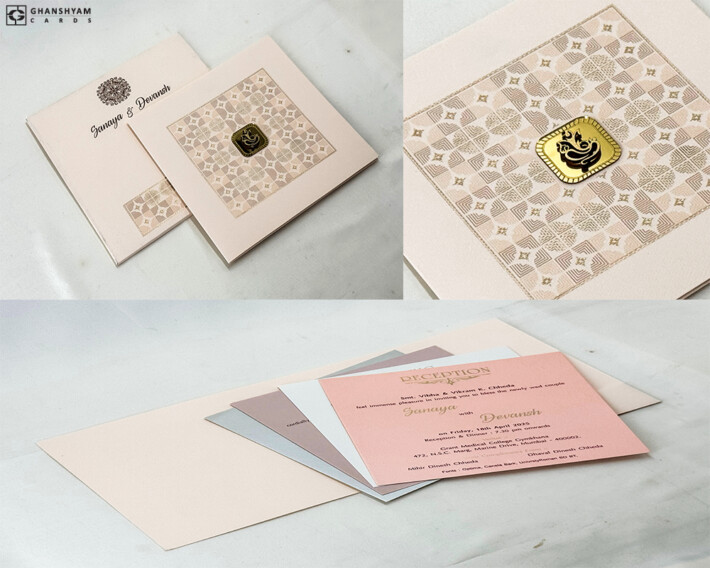 Designer Hindu Wedding Card RN 2922 Peach