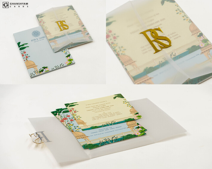 Butter Paper Centre Opening Wedding Card Design RN 3018