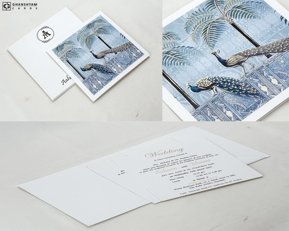 Peacock Theme Budget Wedding Card Design RN 3020