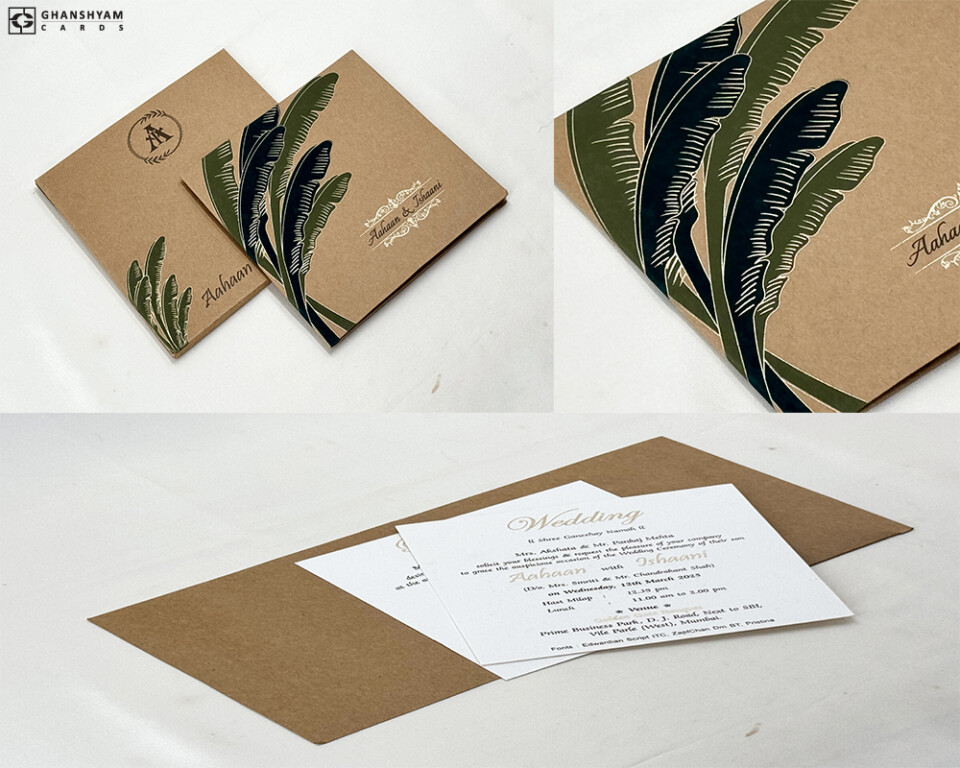 Small Size Banana Leaf Vintage Wedding Card RN 3021