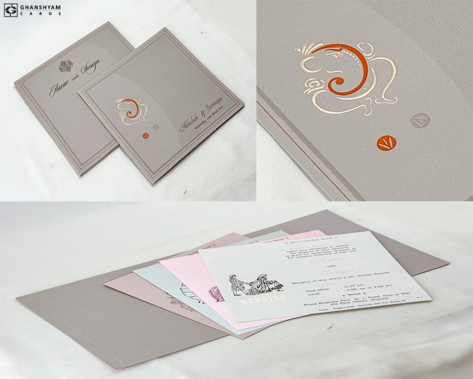 Hindu Wedding Card Design RN 3036 Beige