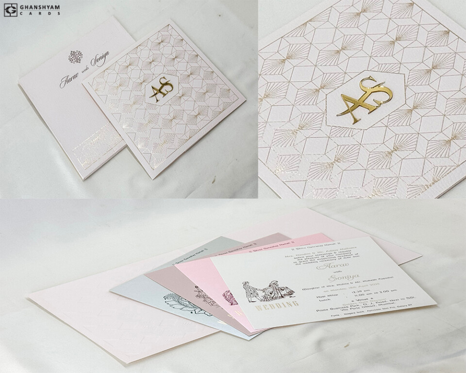 Elegant Velvet Finish Wedding Card RN 3038 Cream