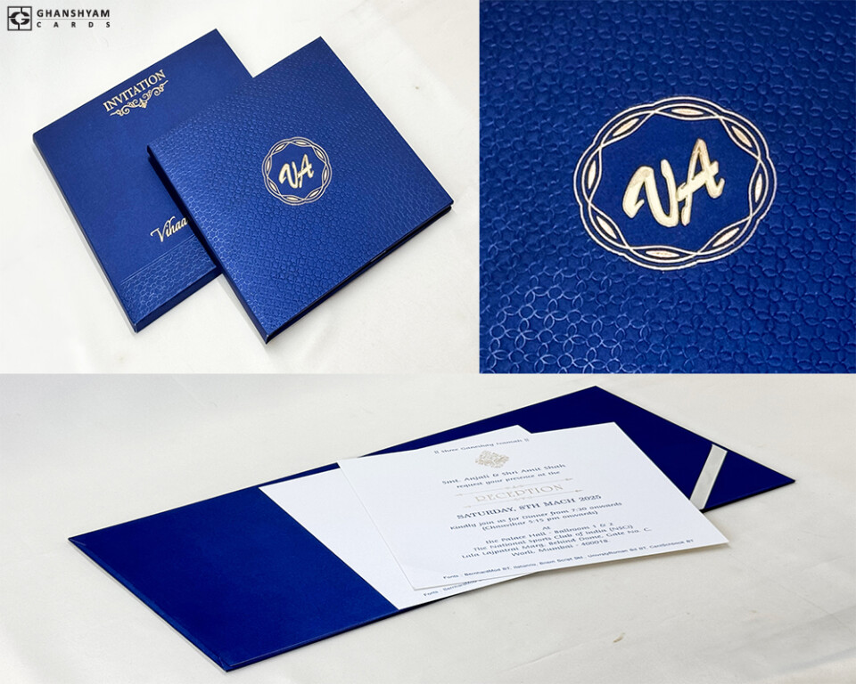 Royal Blue Padded Wedding Card RN 3046 Blue