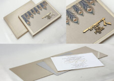 Padded Peacock Feather Wedding Card Design RN 3077