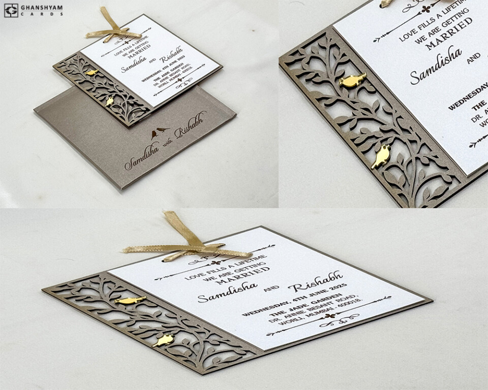 Love Birds MDF Laser Cutting Wedding Card RN 3085