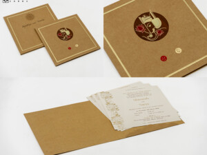 Designer Kraft Paper Hindu Ganesh Theme Wedding Card RN 3101 Khakhi