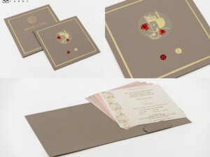 Designer Hindu Ganesh Theme Wedding Card RN 3101 Rust