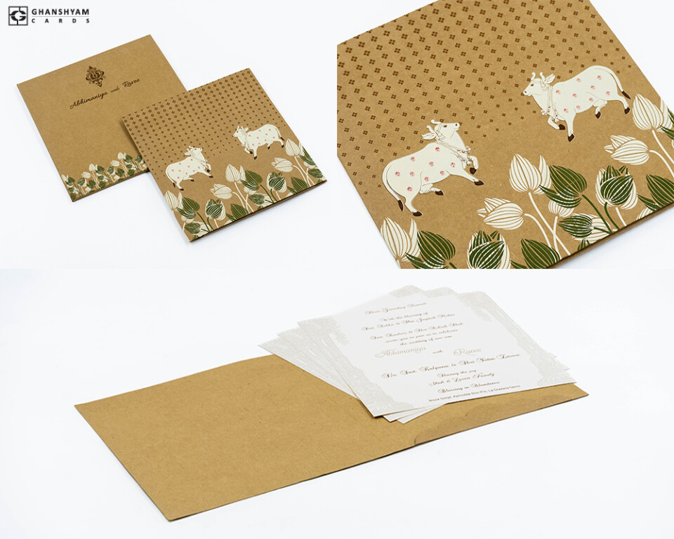 Pichwai Cow Theme Wedding Card RN 3102