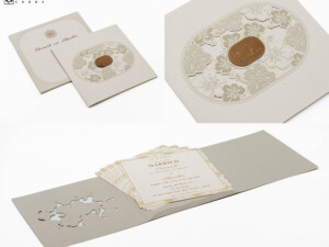 Floral Theme Laser Cut Wedding Card Design RN 3129 BEIGE