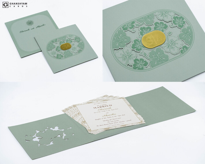 Floral Theme Laser Cut Wedding Card Design RN 3129 PISTA