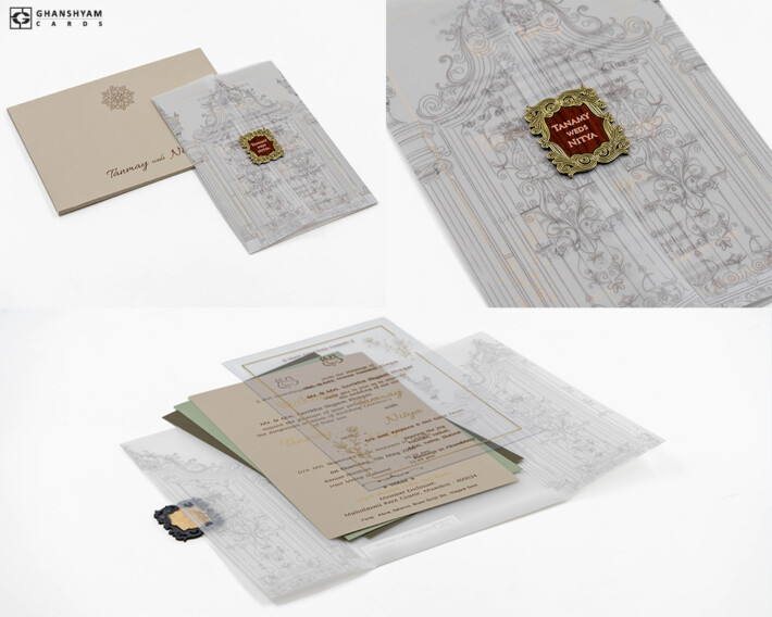 Butter Paper Centre Opening Wedding Card Design RN 3142